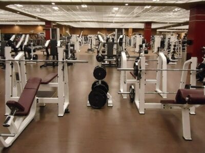 Photo of exercise equipment in a gym.