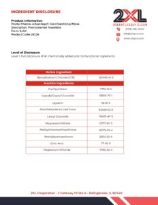 2XL36 Advantage® Hand Sanitizing Wipes Ingredient Disclosure