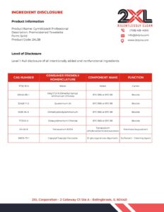 2XL38 GymWipes® Professional Ingredient Disclosure