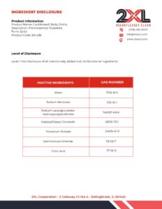 2XL436 CareWipes® Body Cloths Ingredient Disclosure