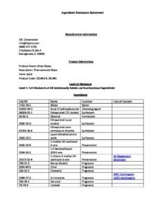 2XL440 Shop Wipes Ingredient Disclosure