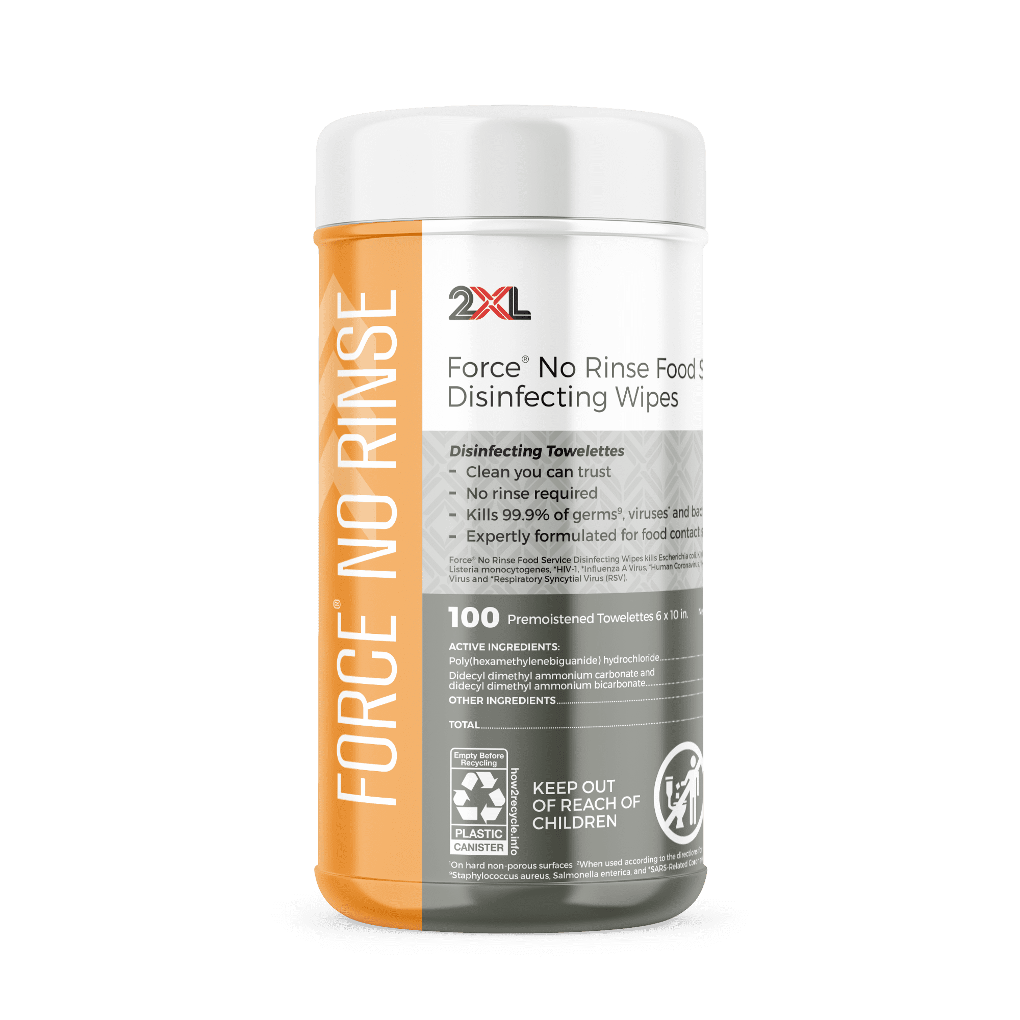 Force® No Rinse Food Surface Disinfecting Wipes (Canister) | 2XL