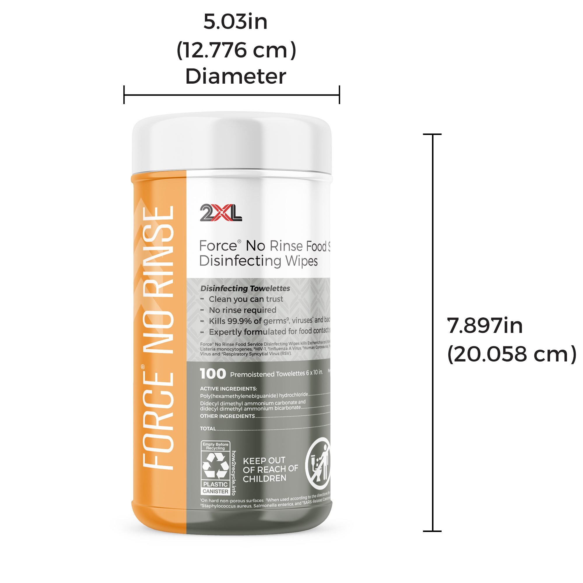 Force® No Rinse Food Surface Disinfecting Wipes (Canister) | 2XL