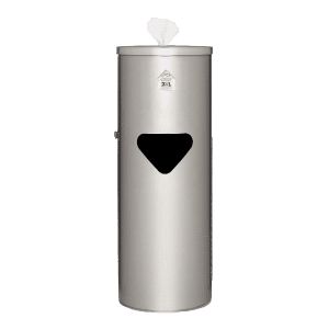 Front view of Stainless Stand holding wipes.