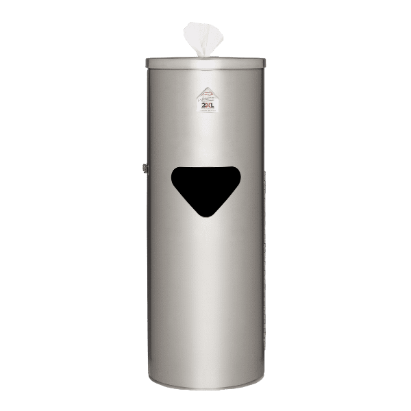Front view of Stainless Stand holding wipes.