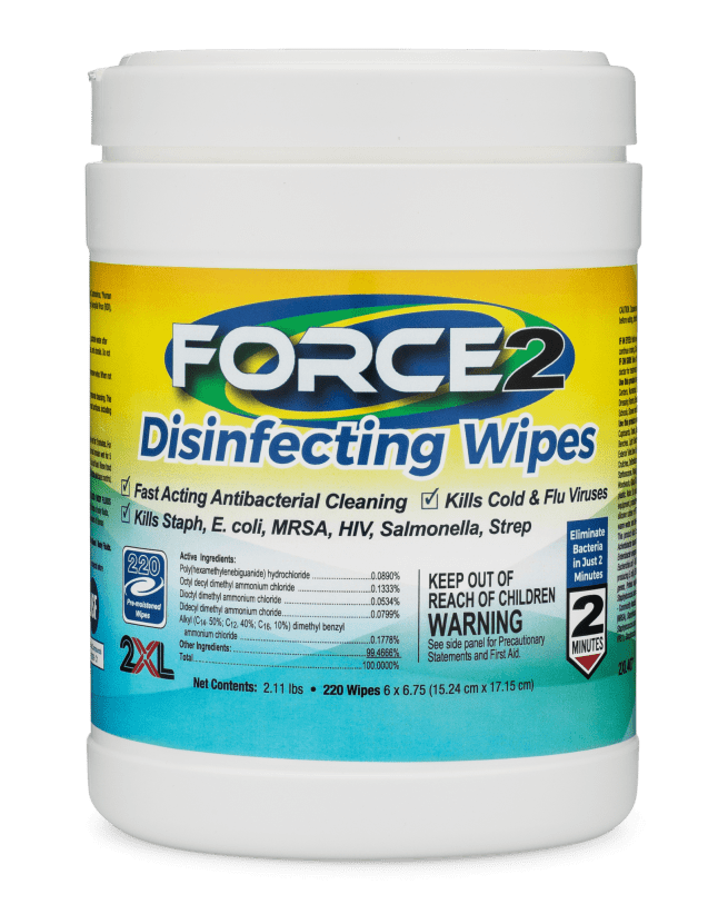 Front view of Force2 Disinfecting Wipes.