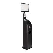 Side view of black 2XL Guardian stand with sign and foam dispenser.