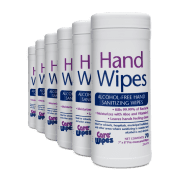 Front view of Hand Wipes Alcohol-Free Hand Sanitizing Wipes, group shot.